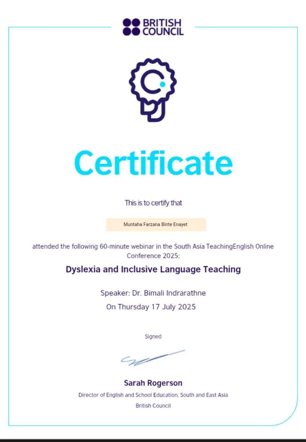Dyslexia Certificate